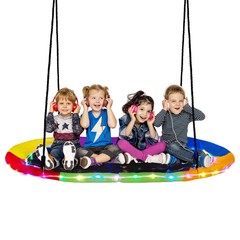 60″ Saucer Swing w/ LED Lights 700 LBS Platform Tree Swing w/ Adjustable Ropes