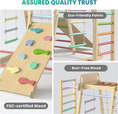 Upgraded Indoor Jungle Gym 9-In-1 Playground Kids Climbing Toys, Waldorf Style W