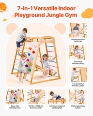VEVOR Indoor Playground Jungle Gym 7-in-1 Wooden Indoor Playground for Kids