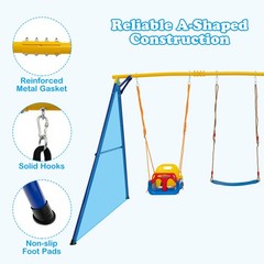 3-in-1 Kids Swing Set 660 LBS Carbon Steel Swing Frame w/Belt Swing for Toddlers