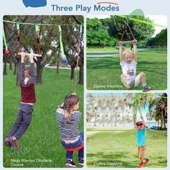 Ninja Warrior Obstacle Course Zip Line Slackline Kit Kids Adults