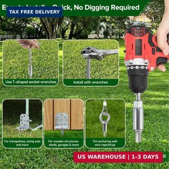 Swing Set Anchors 20″ – Heavy Duty Ground Anchors Screw in with L-Brackets & Dri