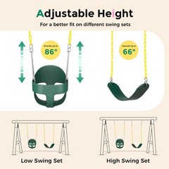 Toddler Swing Set, High Back Full Bucket Swing with Heavy Duty Swing Seat Com…