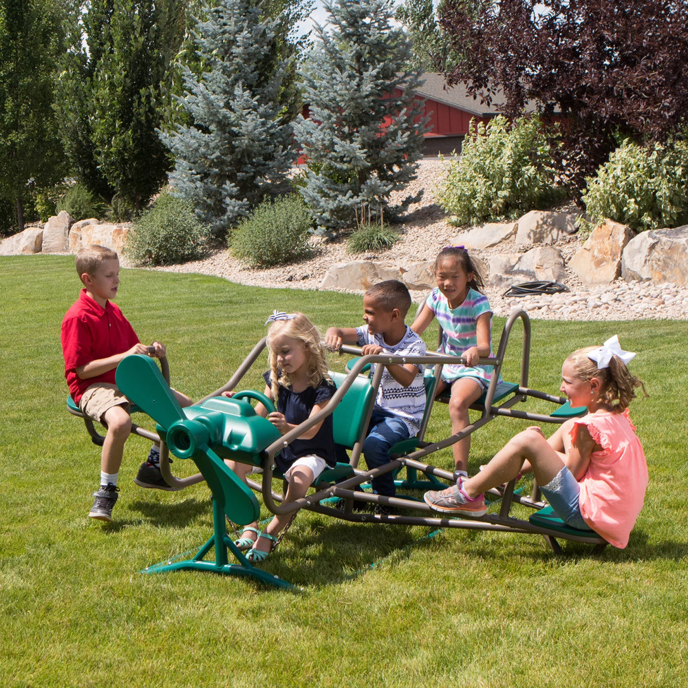 Playground Equipment Airplane Teeter Totter Kids Backyard See Saw, Green Brown