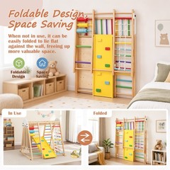 9-in-1 Foldable Kids Climbing Frame & Slide Wooden Toddler Playground for Age 3+
