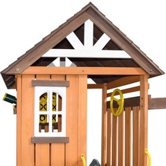 Kids Wooden Swing Slide Set Playhouse Kitchen, Rock Wall Outdoor Playground