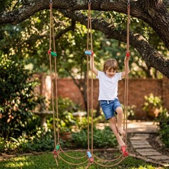 Ninja Obstacle Course Rope Bridge Skip for Kids, Rickety Climbing Ladder, Ind…