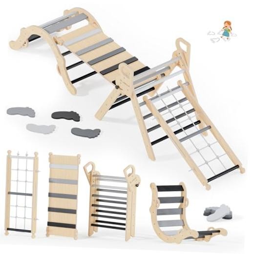 Pikler Triangle Set, Toddler Climbing Toys Indoor, 10-in-1 Grey Twilight