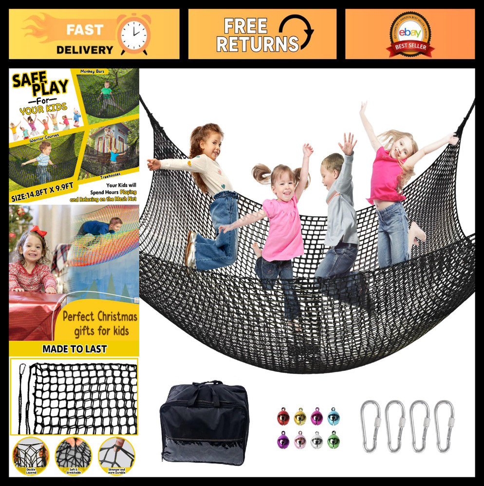 Heavy Duty Climbing Net for Kids – 14.8FT x 9.9FT Playground Safety Mesh, Jungle