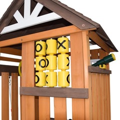 Wooden Kids Swing Slide Set Playhouse Kitchen, Rock Wall Outdoor Playground