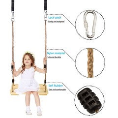 Wooden Swing Seat, Outdoor Swing Set Accessories for Backyard, Height Adjusta…