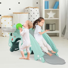 3-In-1 Kids Slide Rocking Horse Set Convertible Toddler Slide with Basketball Ho