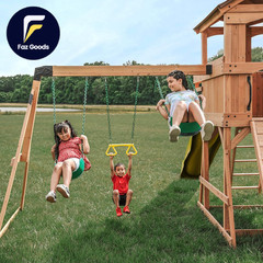 Backyard Discovery Sterling Point Cedar Wood Swing Set with Wave Slide Raised