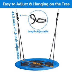 40″ Waterproof Saucer Tree Swing Set Outdoor Round Swing for Children Blue