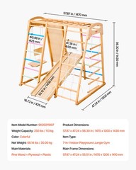 VEVOR Indoor Playground Jungle Gym 7-in-1 Wooden Indoor Playground for Kids