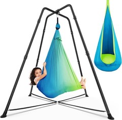 Swing Stand with Sensory Swing, Swing Frame with Pod Swing, X-Shaped Swing Set,