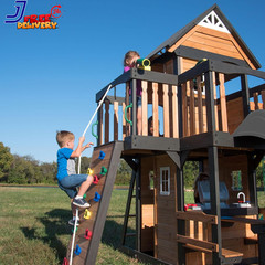 Canyon Creek Cedar Wood Swing Set with Wave Slide, Clubhouse, Play Kitchen, Picn