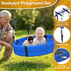 5-in-1 Heavy Duty Metal Swing Set with Sandbox for Backyard, 800 LBS Blue