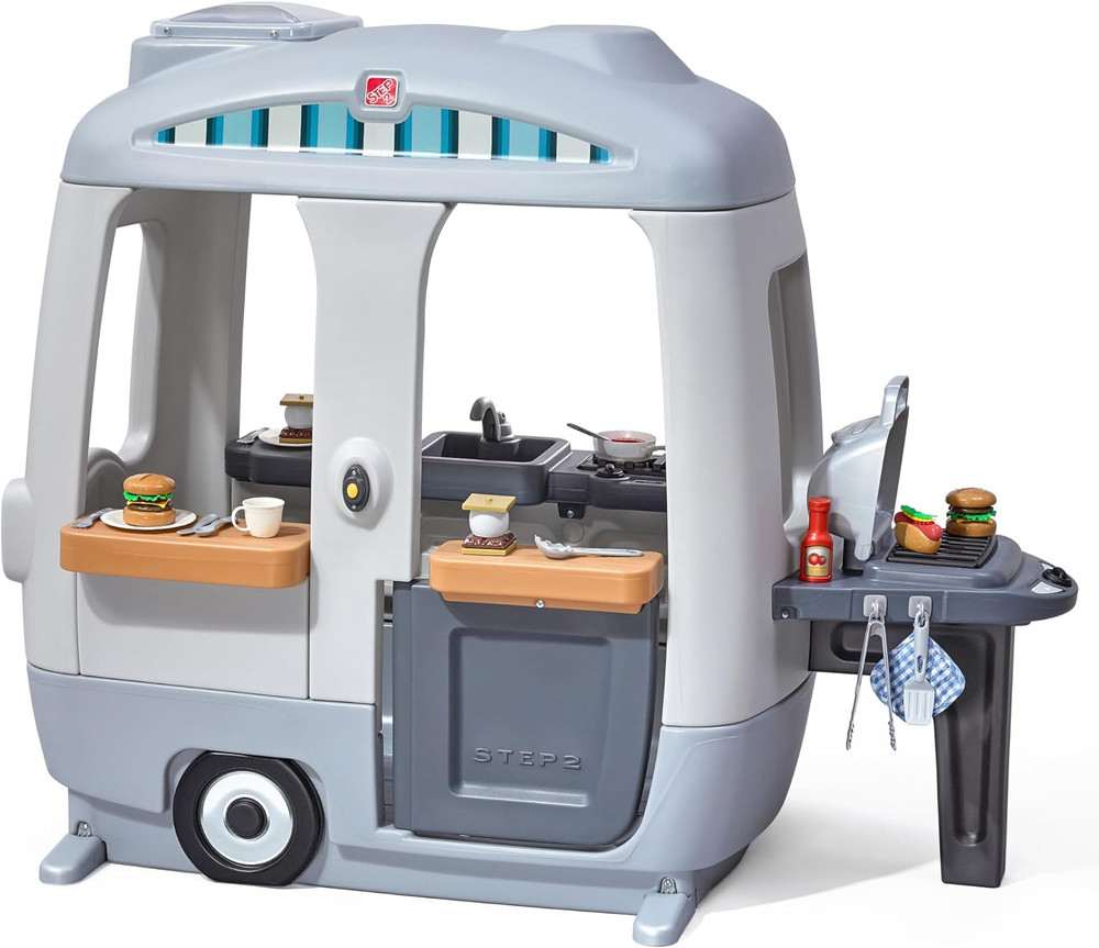 Step2 Adventure Camper Kids Playhouse, Indoor/Outdoor Playset with Kitchenette,