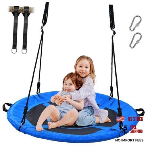 700lb Saucer Tree Swing for Kids Adults Outdoor Textilene with 2pcs 40″ Blue