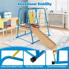 6-in-1 Indoor Jungle Gym with Slide Swing Monkey Bars Climbing Ladder Rope Wall