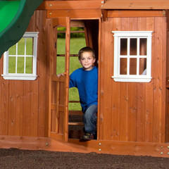 Backyard Discovery Shenandoah Cedar Wood Swing Set with Wave Slide, Raised Clubh