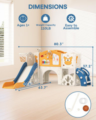13-in-1 Toddler Slide Set with Basketball, Golf & Drawing Board – Blue & Yellow