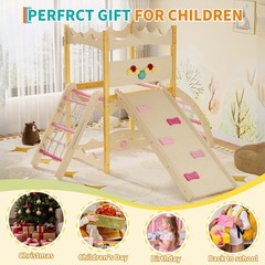 6-in-1 Wooden Indoor Play Gym Climber with Slide, Swing, Rock Wall, Rope Ladder