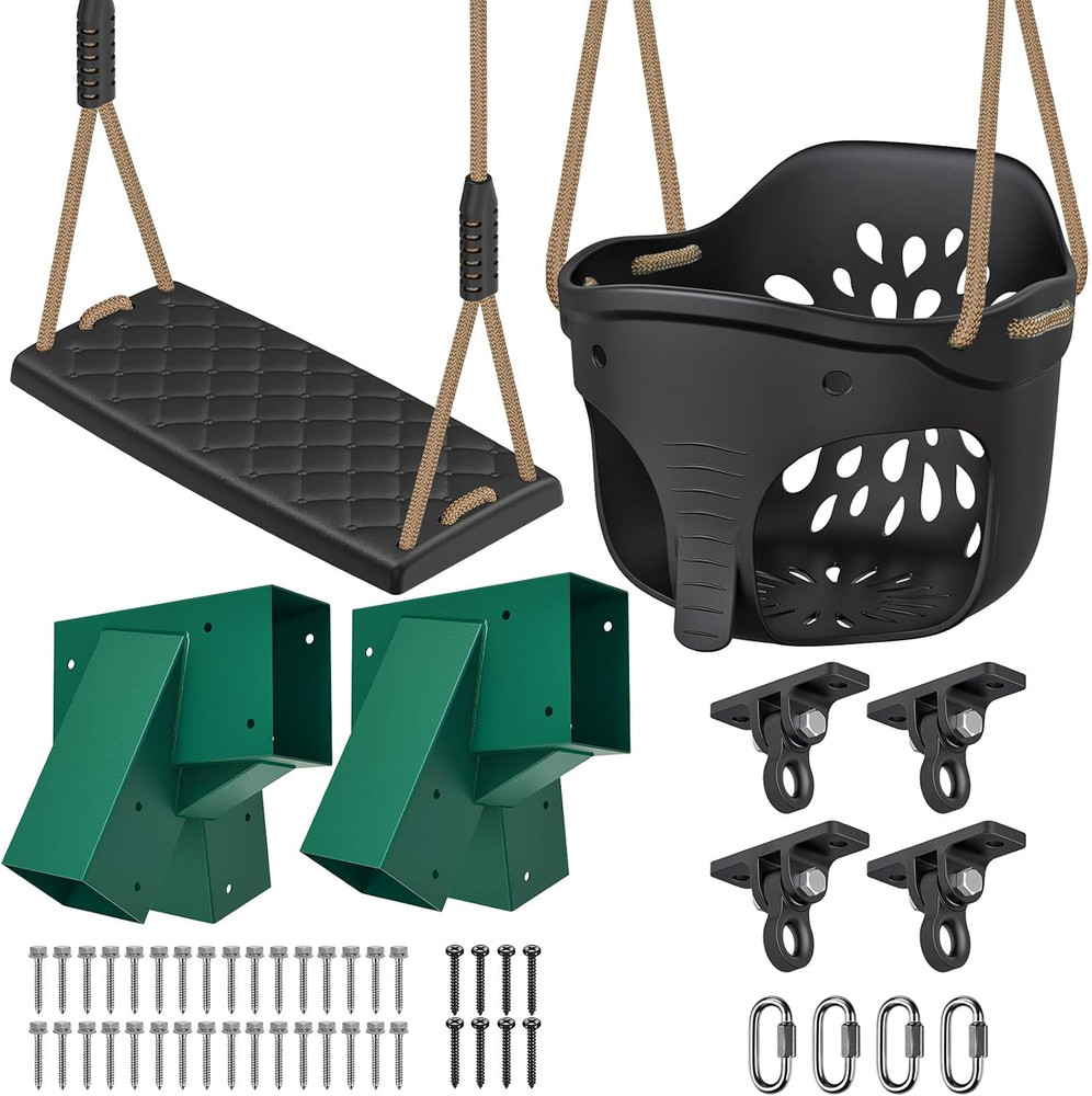 Heavy Duty Swing Set Brackets Kit with 2 Green A-Frame Swing Brackets, 4 Black S