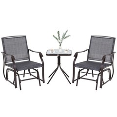 3-Pc Porch Glider Set: Powder-Coated Steel Frames, Cool Mesh Seats, 352lbs/Seat
