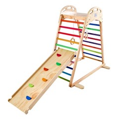 VEVOR Indoor Playground Jungle Gym 4-in-1 Wooden Indoor Playground Playset