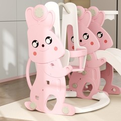 Qaba 4 in 1 Toddler Slide and Swing Set w/ Climber, Basketball Hoop, Pink