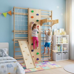 Wooden Slide And Climbing Wall For Toddlers 3+, Natural Wood, 176 Lbs Capacity