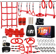 60FT Ninja Warrior Obstacle Course for Kids – Slackine Playset with Monkey Bars,
