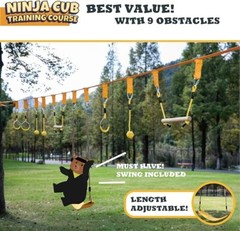 50FT Ninja Warrior Obstacle Course Monkey Bar Kit Kids Slackline w/ Tree Swing