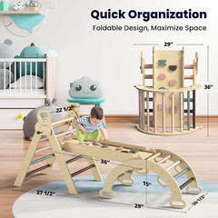 Pikler Triangle Set, 7-In-1 Foldable Wooden Toddler Climbing Toys Indoor Playgro