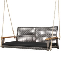 2-Person Outdoor Porch Swing with 118″ Hanging Ropes, Patiojoy PE Wicker Patio H