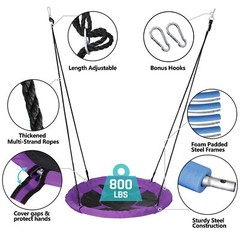 40″ Tree Swing Set Saucer Swing Seat for Kids Backyard Outdoor Park Purple