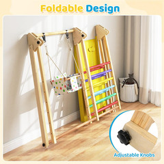 Indoor Jungle Gym, 3 in 1 Wooden Foldable Montessori Toddler Climbing Toys with