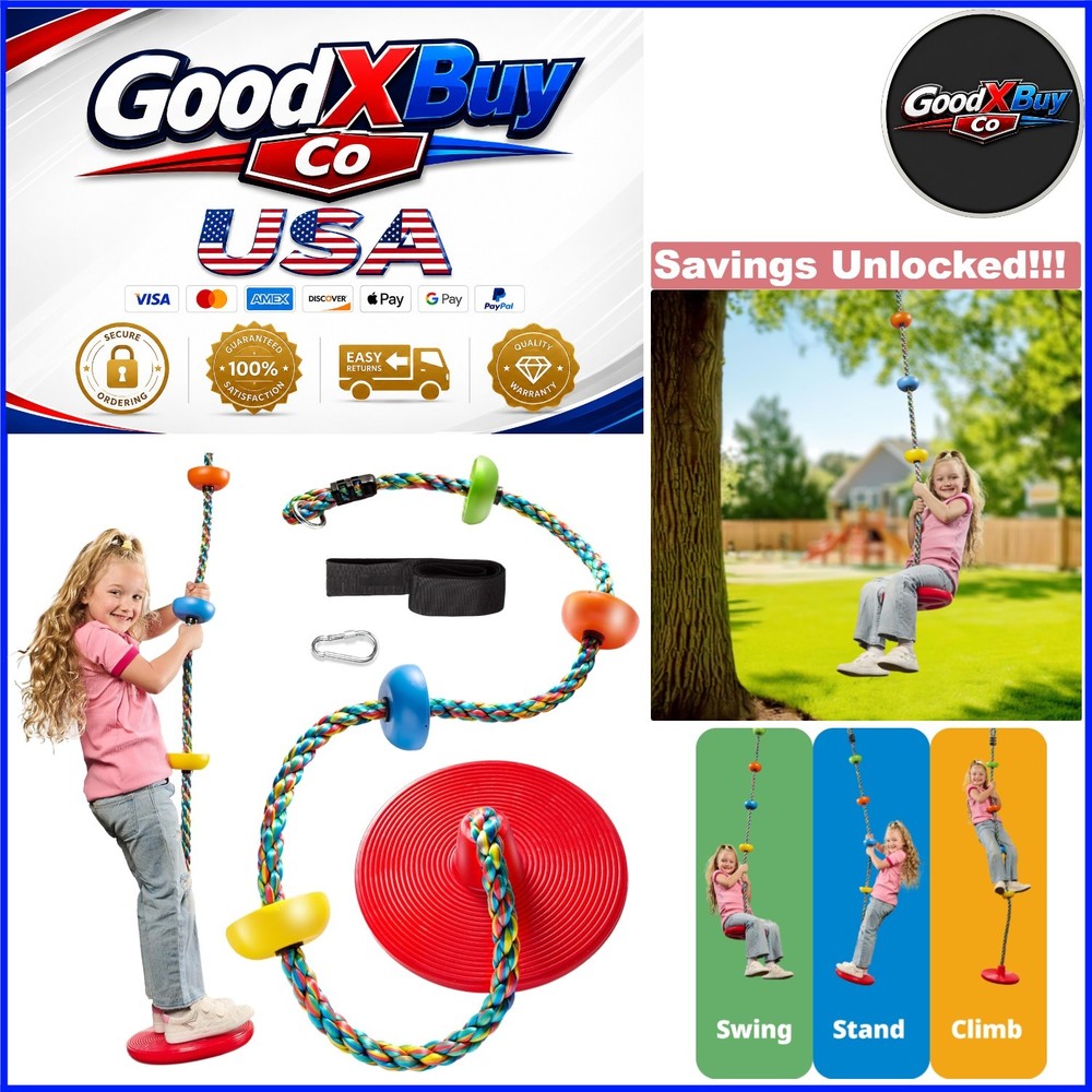Kids Tree Swing Set with Rainbow Climbing Rope and Disc Seat