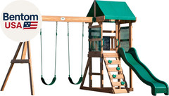Buckley Hill Cedar Wood Swing Set with Wave Slide, Play Deck, Rock Wall Ladder,