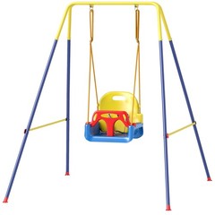 Qaba 3 in 1 Toddler Swing Set, Folding Child Swing Set for Kids, Blue