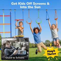 Hapfan 50FT Ninja Warrior Obstacle Course Swing Set Kids Yard Playset Outdoor