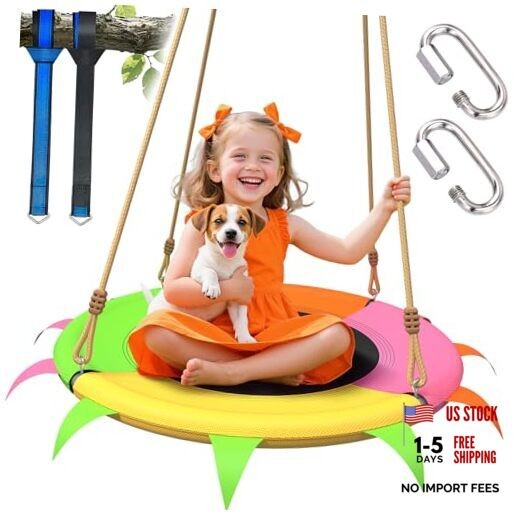 Saucer Swing for Kids Outdoor – 400lb Heavy-Duty Tree Swing with Adjustable