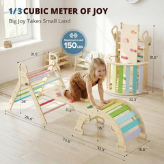 Pikler Triangle Set, Toddler Wooden Climbing Toys Indoor 7In1 Foldable Climber f