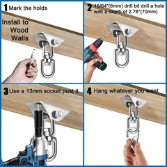 2-Pack Hammock Hanging Kit, 360-Degree Swivel Heavy-Duty Swing Hooks, Support…