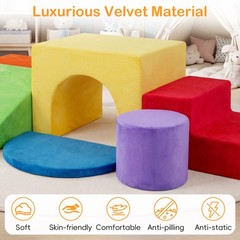 6PCS Kids Foam Climbing Blocks, Velvet Indoor Climb and Crawl Activity Playset