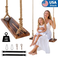 Wooden Swing Seat, Outdoor Wood Swing for Kids, Tree Swing for Adults 250 lbs