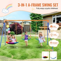 VEVOR Swing Sets for Backyard 1 Saucer 2 Belt Swing Seats A-Frame Metal Stand