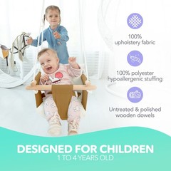 Canvas Baby Swing Seat with 5-Point Safety Belt — Wooden Hanging Toddler Swin…